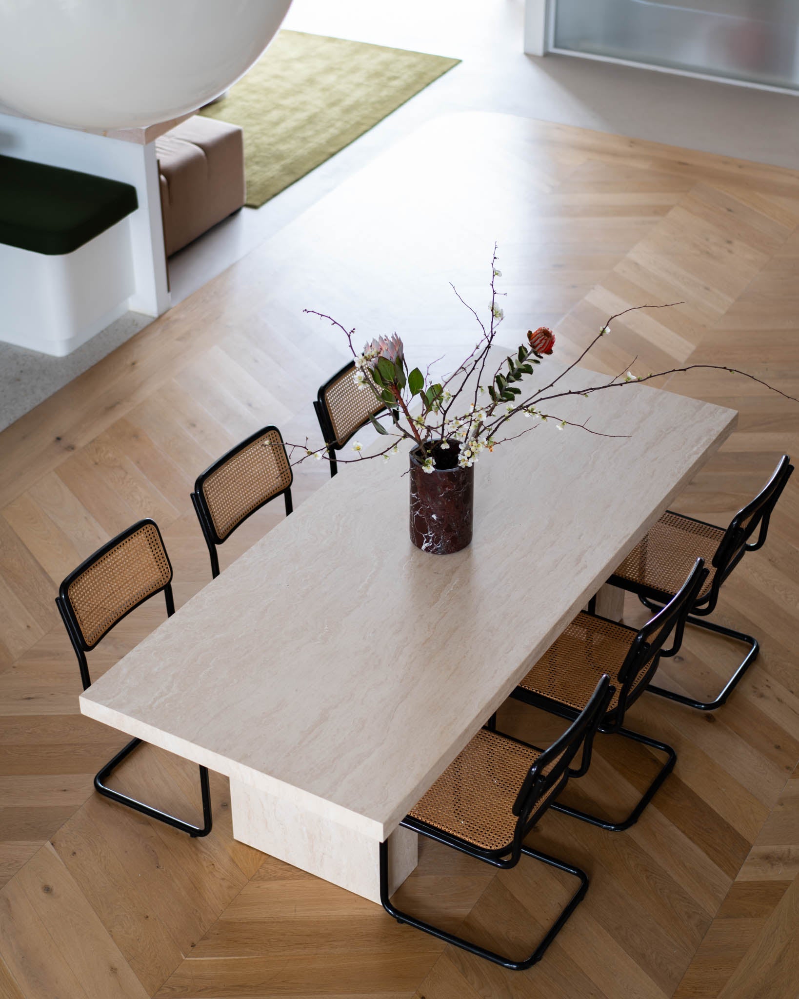 Classic Cream Travertine Dining Table - Fleur Studios