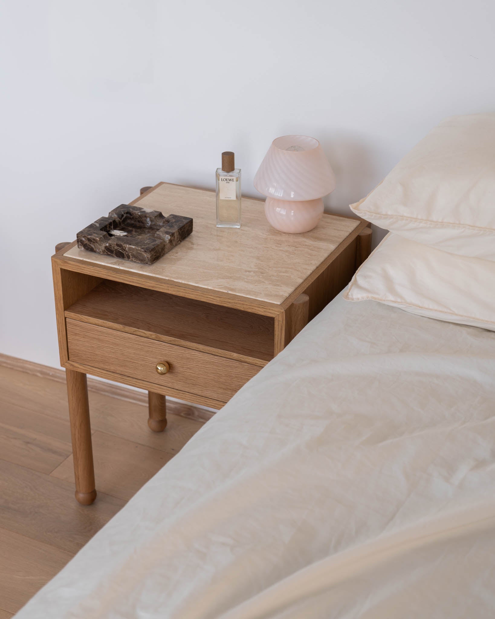 Naomi Oak Travertine Bedside