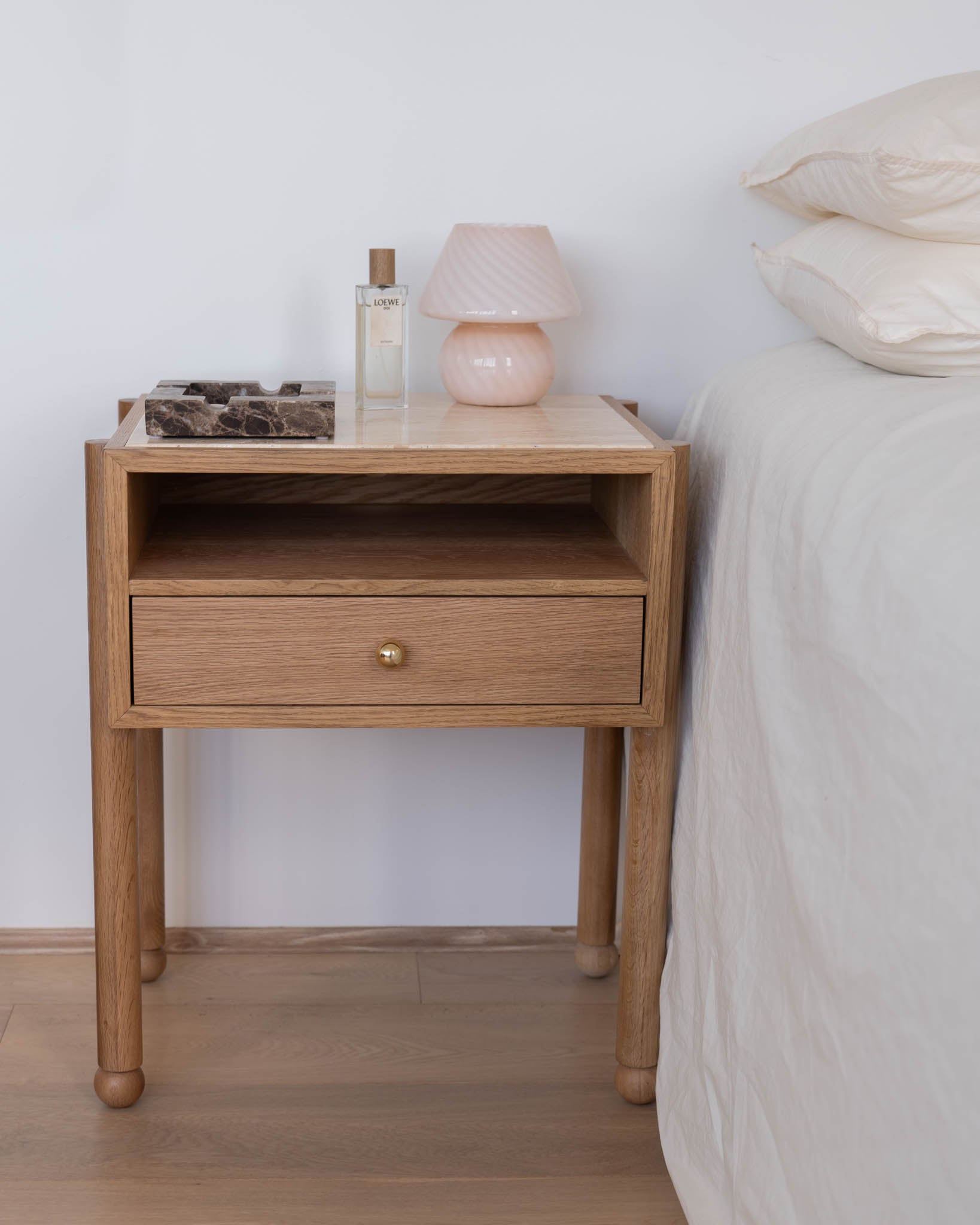 Naomi Oak Travertine Bedside