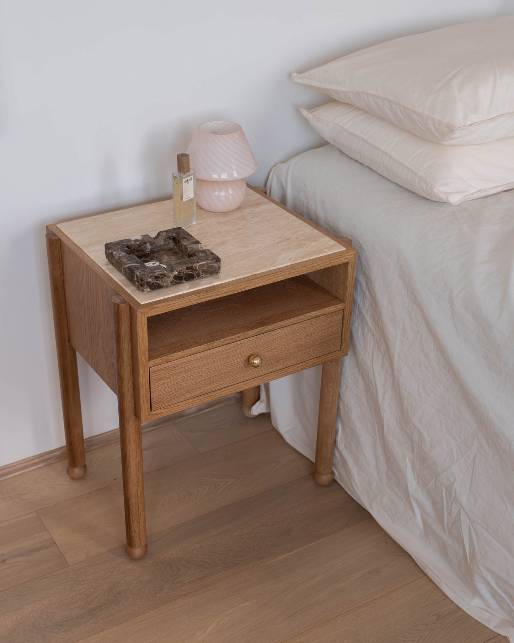 Naomi Oak Travertine Bedside