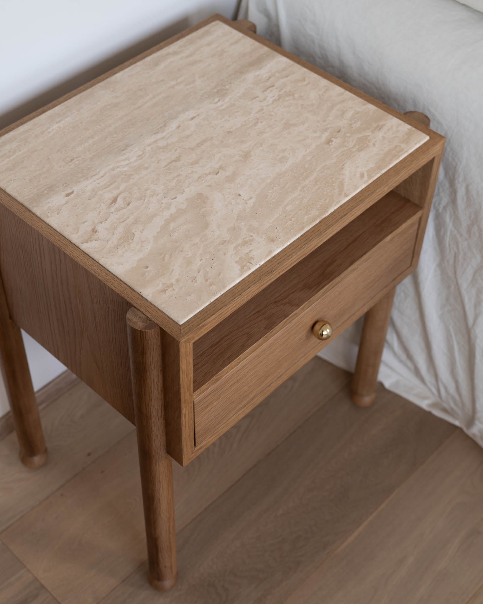 Naomi Oak Travertine Bedside