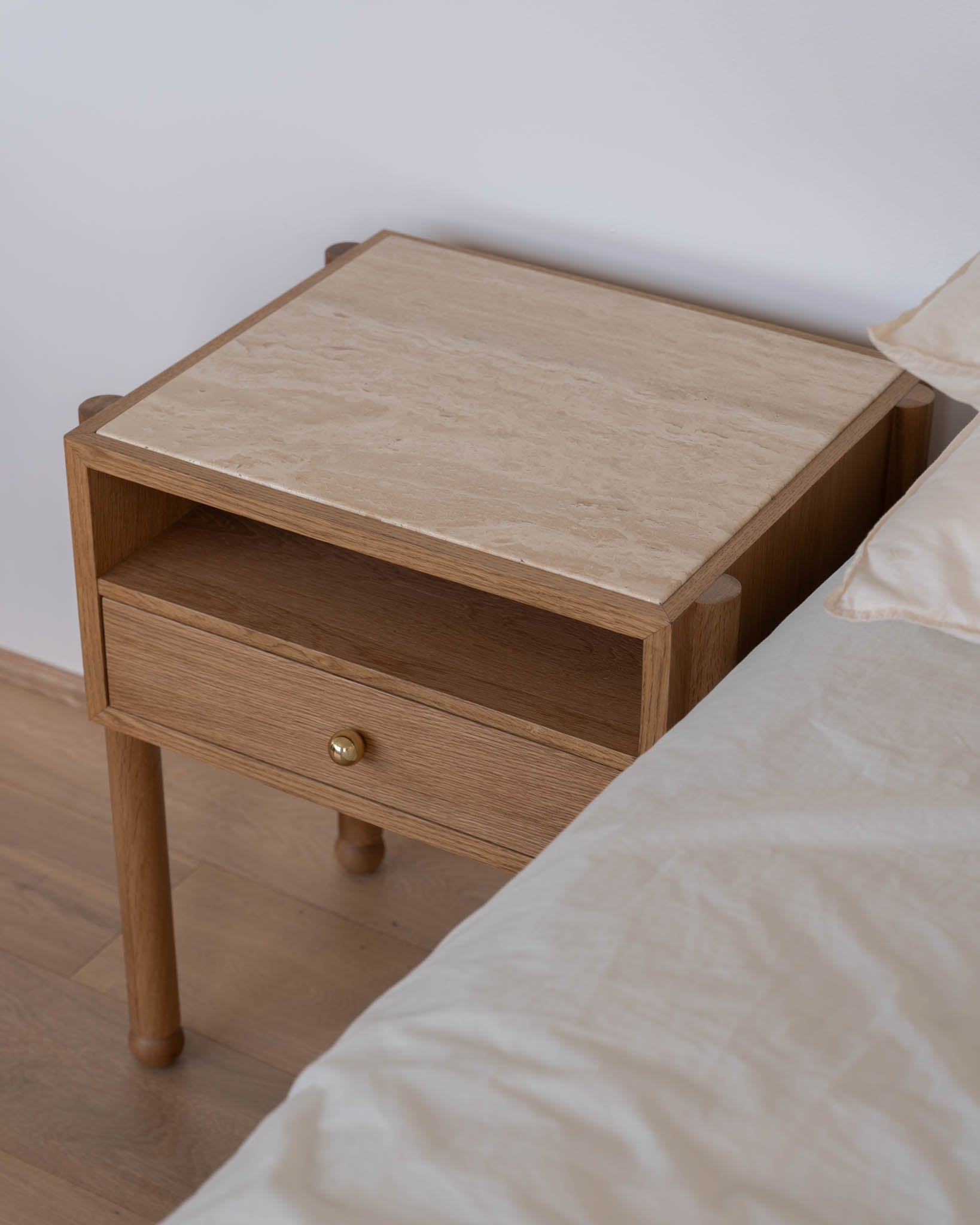 Naomi Oak Travertine Bedside