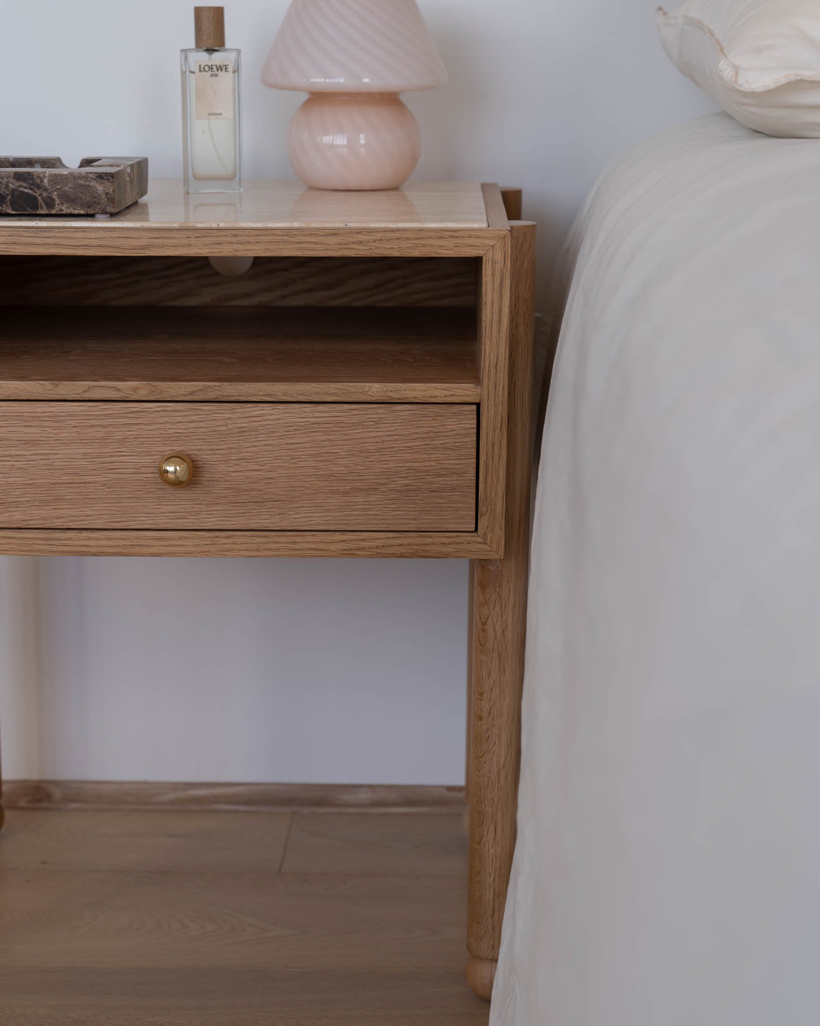 Naomi Oak Travertine Bedside