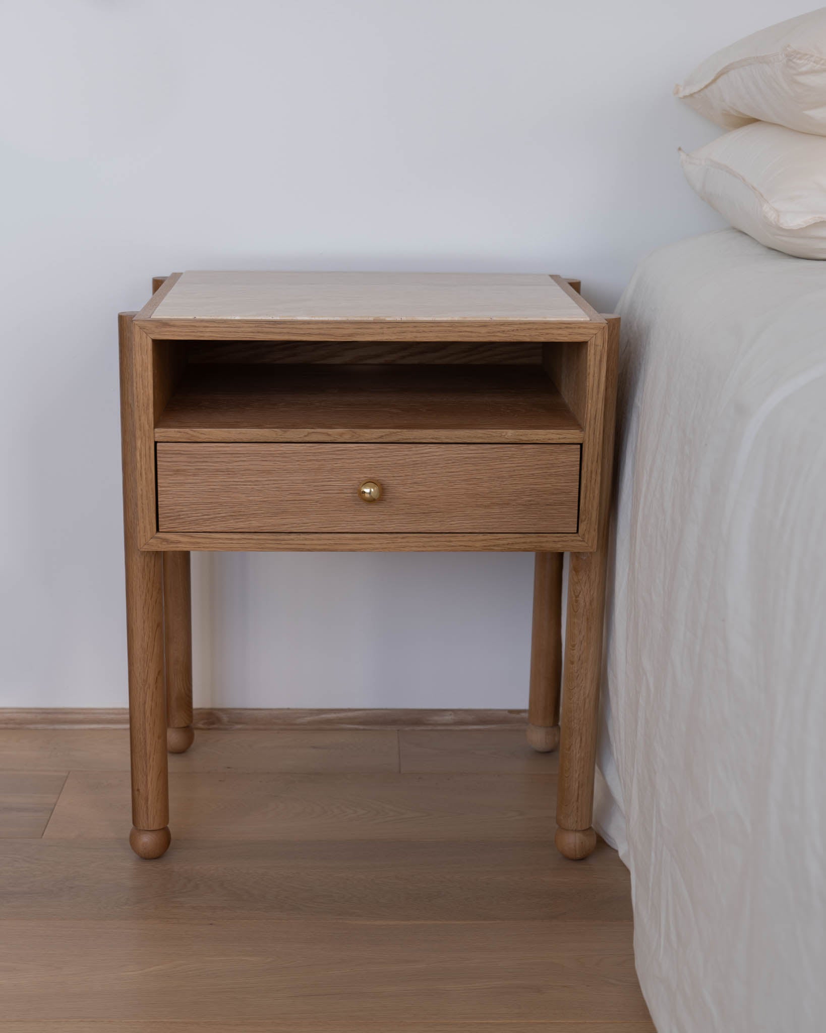 Naomi Oak Travertine Bedside