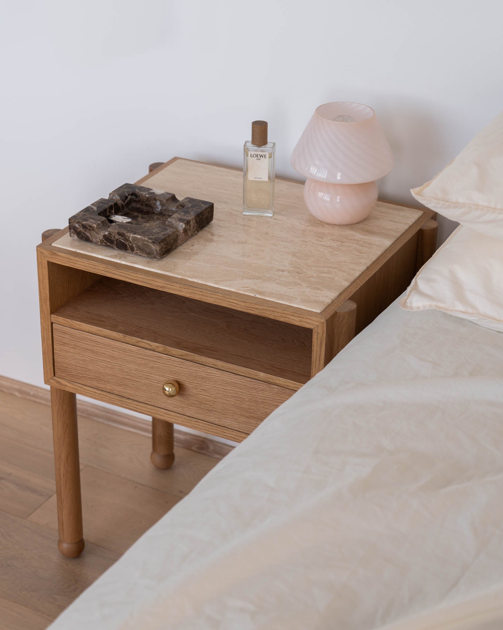 Naomi Oak Travertine Bedside