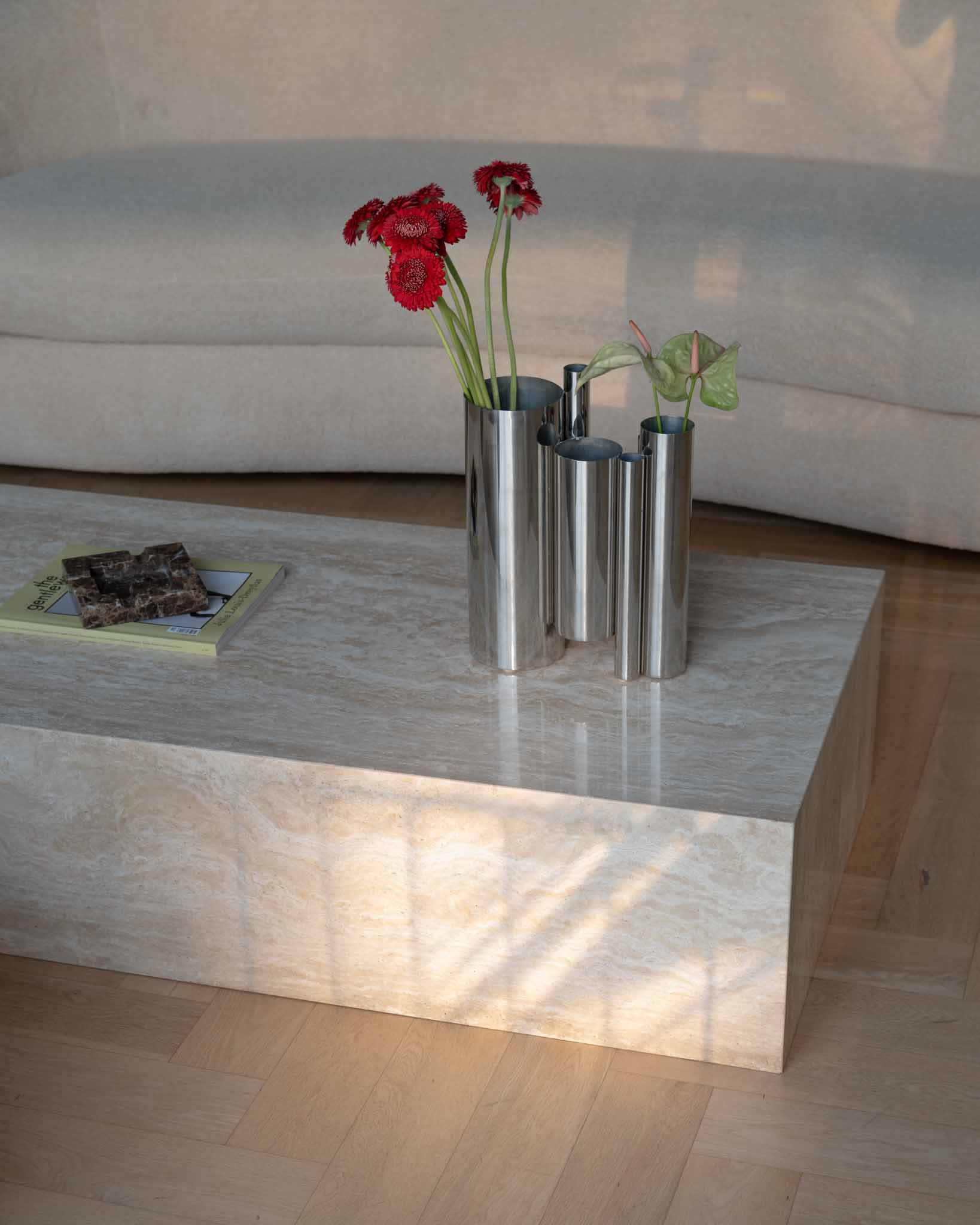 Large Plinth Coffee Table Cream Travertine