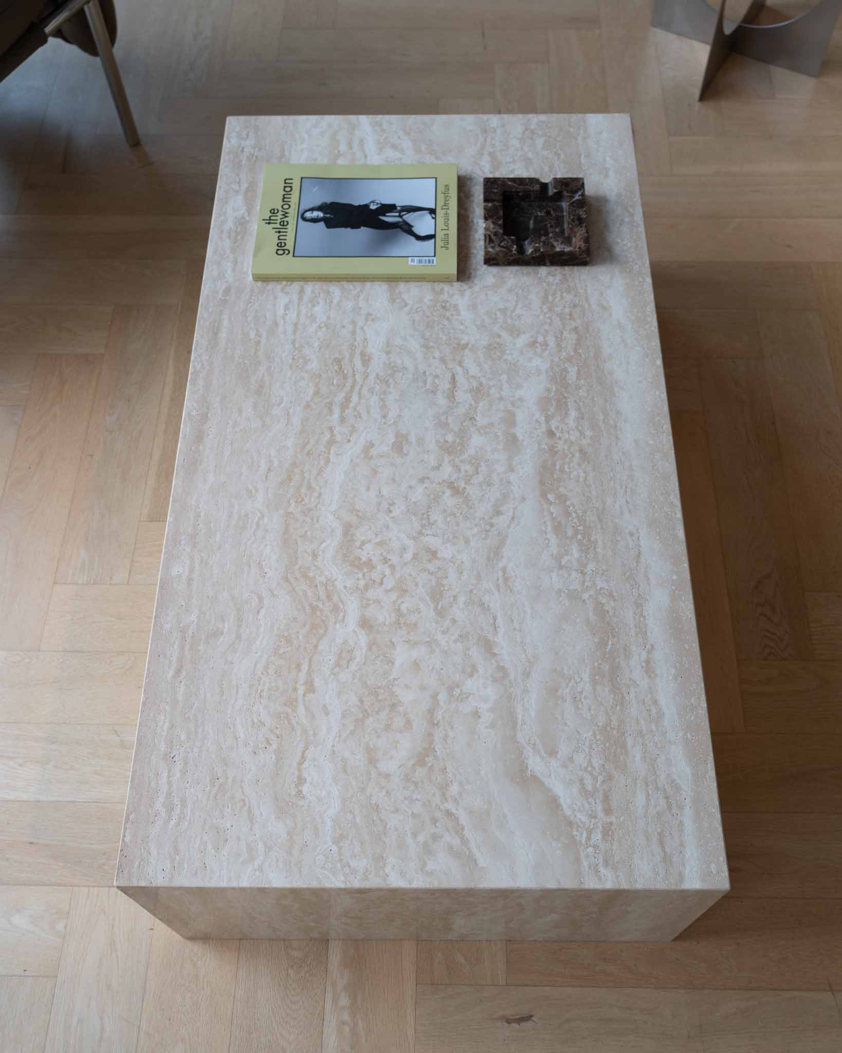 Large Plinth Coffee Table Cream Travertine