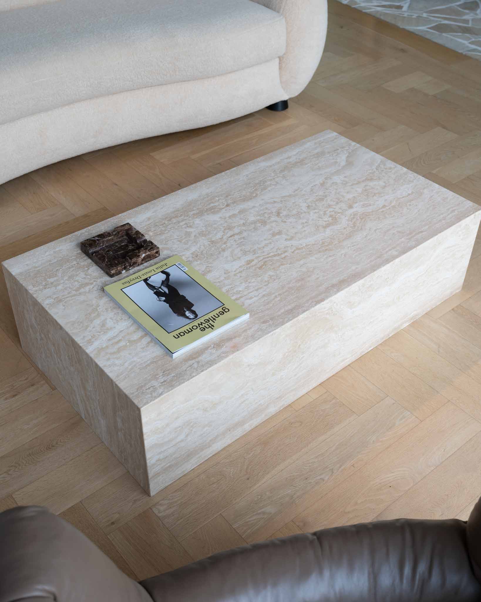 Large Plinth Coffee Table Cream Travertine