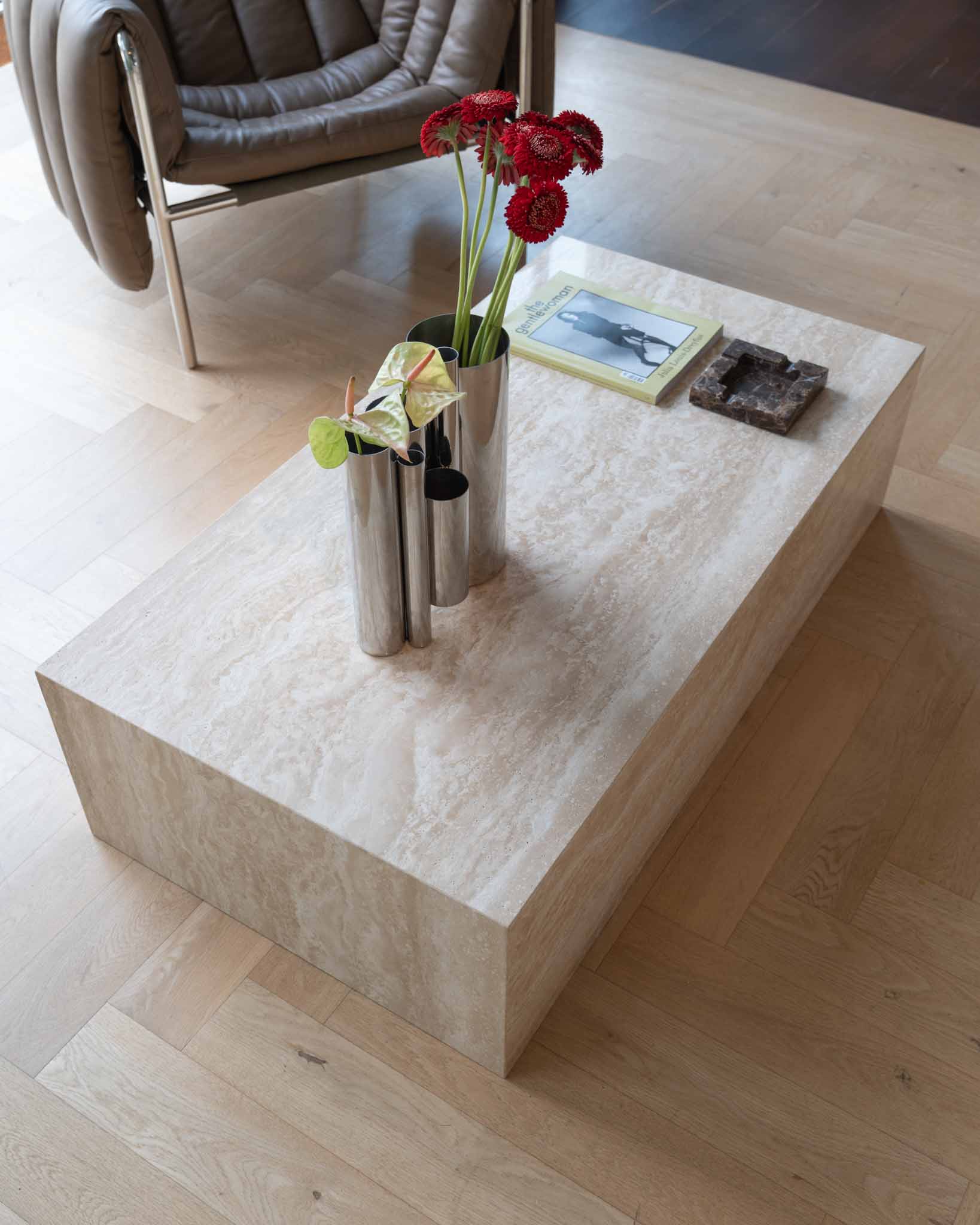 Large Plinth Coffee Table Cream Travertine