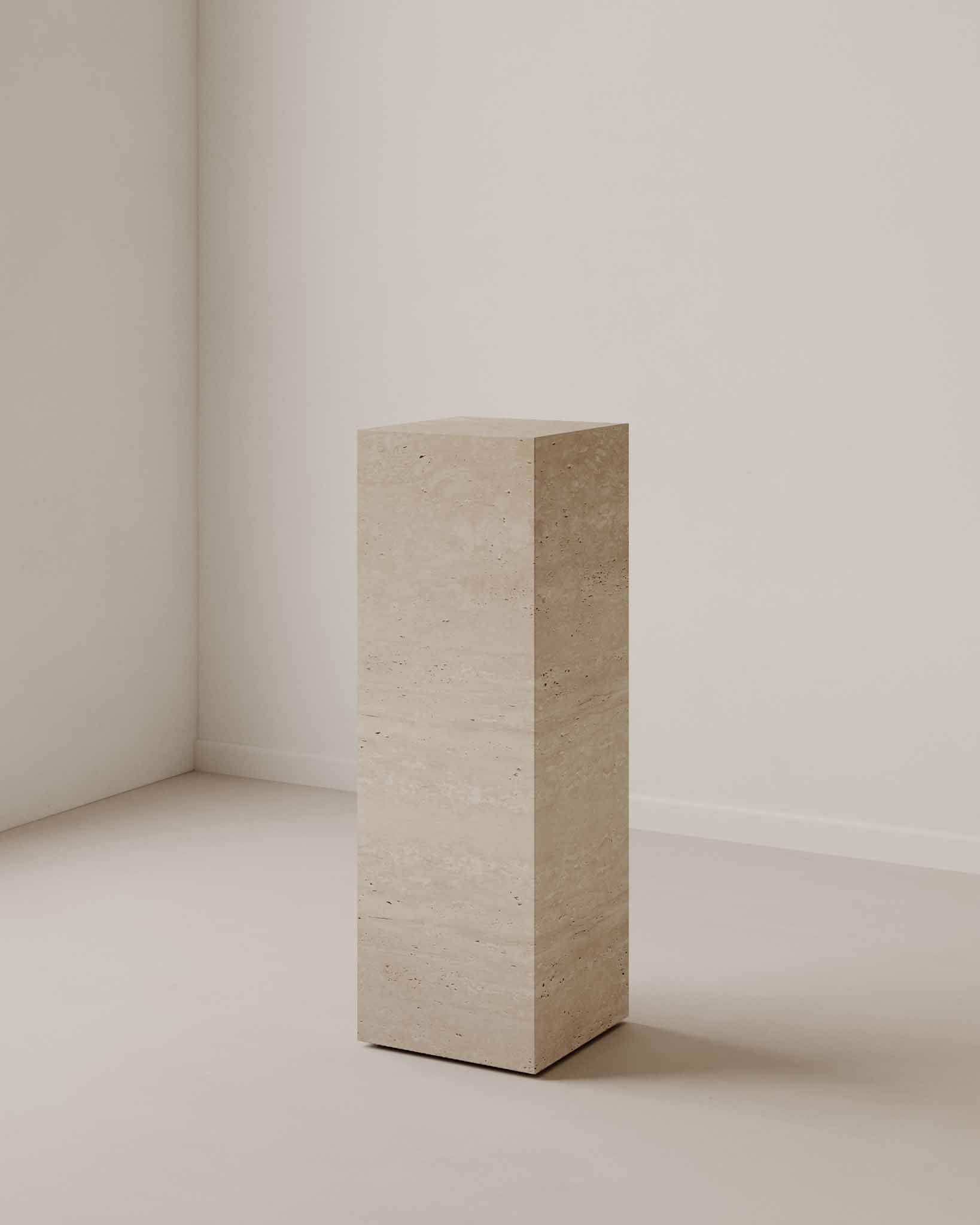 Plinth Tall Cream Travertine - Fleur Studios